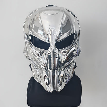 Cyberpunk Full Face Mask Breathable Anti-Fog Nylon Silver – Complete Face Covering for Halloween Carnival Rave LARP Cosplay, Sci-Fi Costume Helmet Prop, 9x8in Unisex Adults Teens