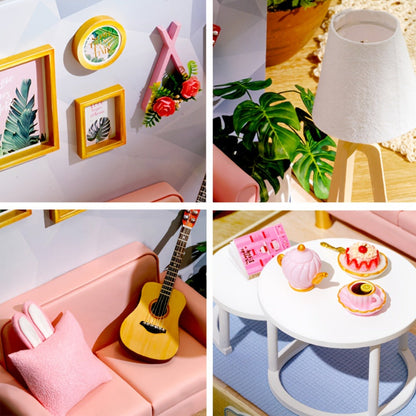 DIY Miniature Dollhouse Kit with Dust Cover Small – Mini House Model No Glue No Batteries, 4 Styles Tea Time Flavor Life Heartbeat Creativity World, Room Desk Decor Birthday Gift for Teens & Adults