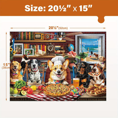 Dogs Dinner Party Jigsaw Puzzle 500 & 1000 Pieces for Adults – Funny Dog Art Puzzle with Letters on Back & Reference Poster, Family Game Night Gift for Dog Lovers Christmas Birthday Thanksgiving