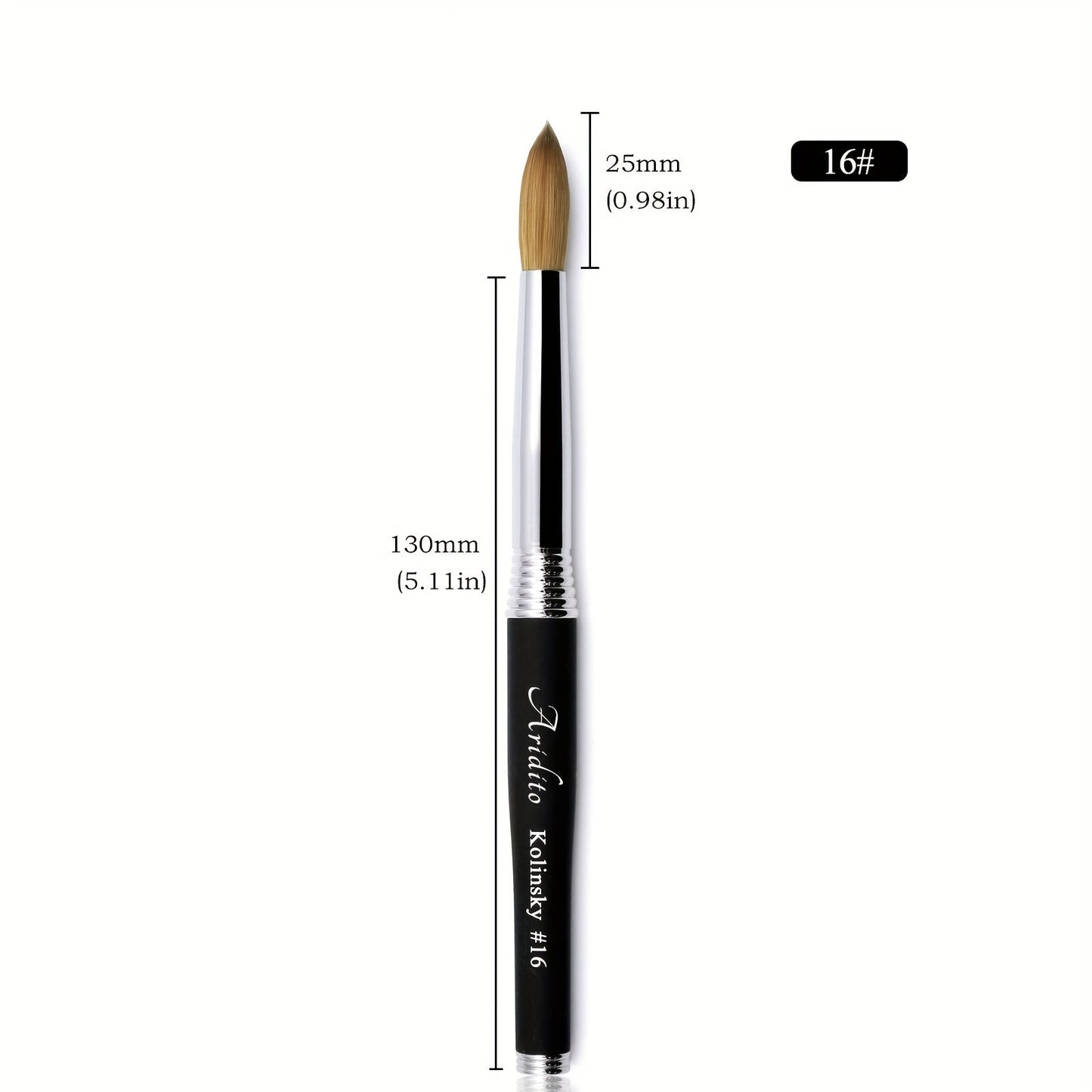 100% Pure Kolinsky Round Head Acrylic Nail Art Brush Black Metal Handle Size 12 14 16 18 – Professional Nail Extension & Acrylic Powder Application Brush
