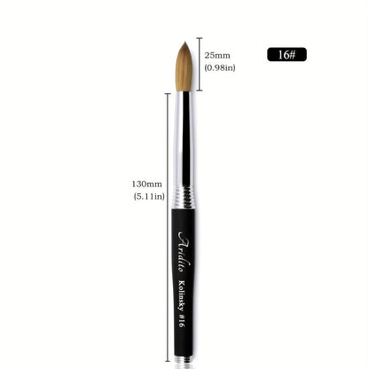 100% Pure Kolinsky Round Head Acrylic Nail Art Brush Black Metal Handle Size 12 14 16 18 – Professional Nail Extension & Acrylic Powder Application Brush