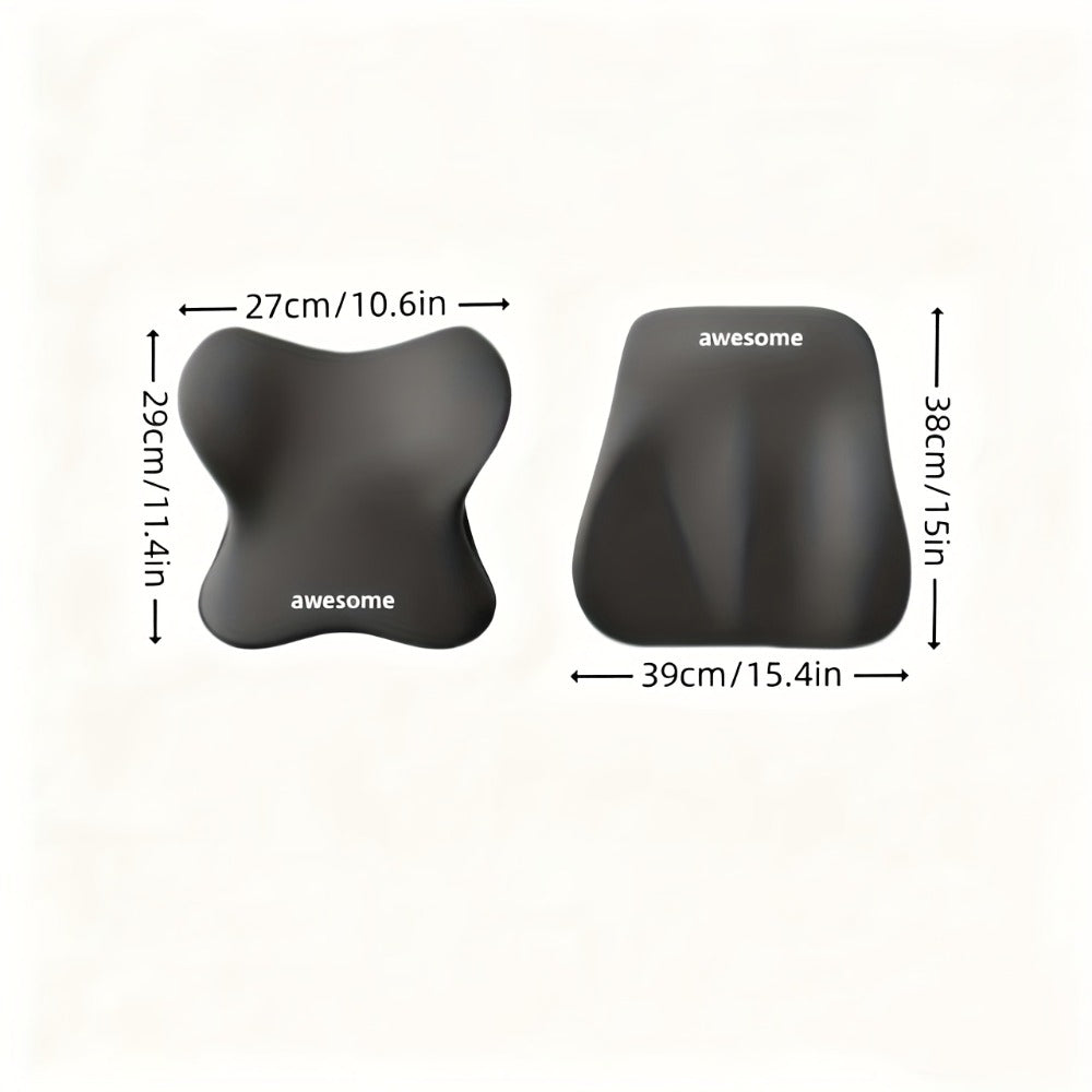 Car Seat Neck Pillow & Lumbar Support Set, Ergonomic Memory Foam Headrest and Waist Cushion for Driving Comfort, Universal Fit Car Seat Pillow Combo, Black – Great Gift