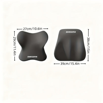 Car Seat Neck Pillow & Lumbar Support Set, Ergonomic Memory Foam Headrest and Waist Cushion for Driving Comfort, Universal Fit Car Seat Pillow Combo, Black – Great Gift
