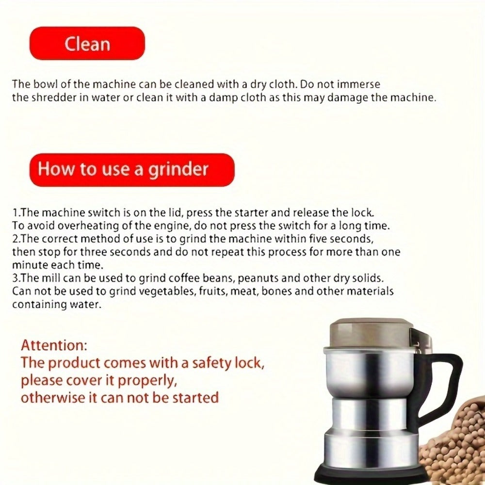 Electric Grain Grinder Mill – High-Speed Spice Coffee Herb Grinding Machine with Powerful Motor, Compact Design for Home Kitchen Use, 1 or 2 Piece Set Available