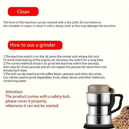 Electric Grain Grinder Mill – High-Speed Spice Coffee Herb Grinding Machine with Powerful Motor, Compact Design for Home Kitchen Use, 1 or 2 Piece Set Available