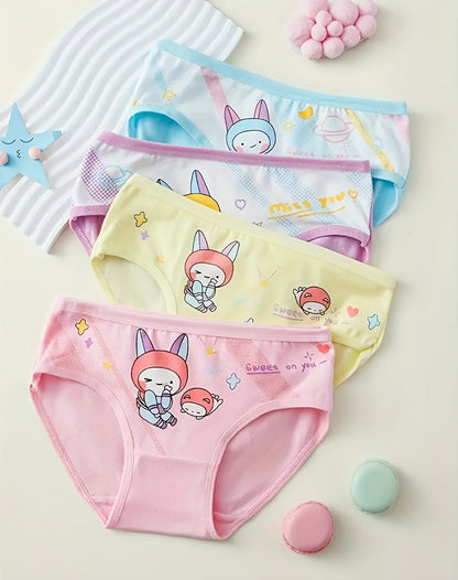 Girls' Cotton Briefs - Assorted Cute Cartoon Prints