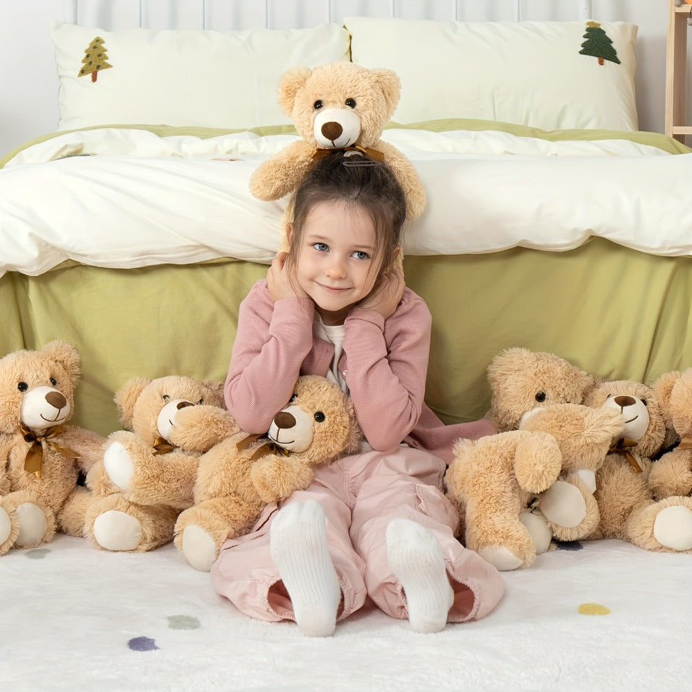 Teddy Bears Bulk Set 8 Pack 11 Inch Soft Stuffed Bear Plush Toys — Baby Shower Decorations Party Favors Classroom Prizes, Dark Brown & Khaki Bear Gift Set for Kids Birthday Holiday