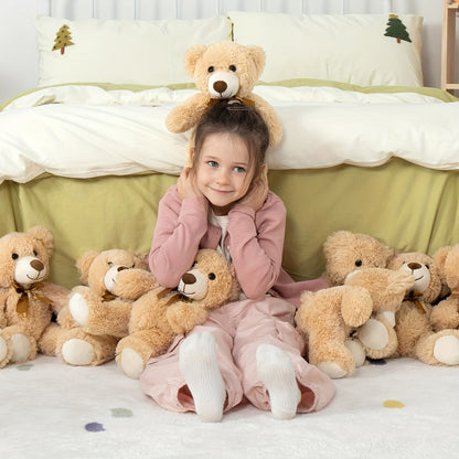 Teddy Bears Bulk Set 8 Pack 11 Inch Soft Stuffed Bear Plush Toys — Baby Shower Decorations Party Favors Classroom Prizes, Dark Brown & Khaki Bear Gift Set for Kids Birthday Holiday