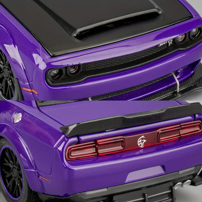 Purple Dodge Sports Car Zinc Alloy Diecast Model with Display Base & Openable Doors – High Simulation Static Display Collectible, Home Office Desktop Decoration, Gift for Car Enthusiasts