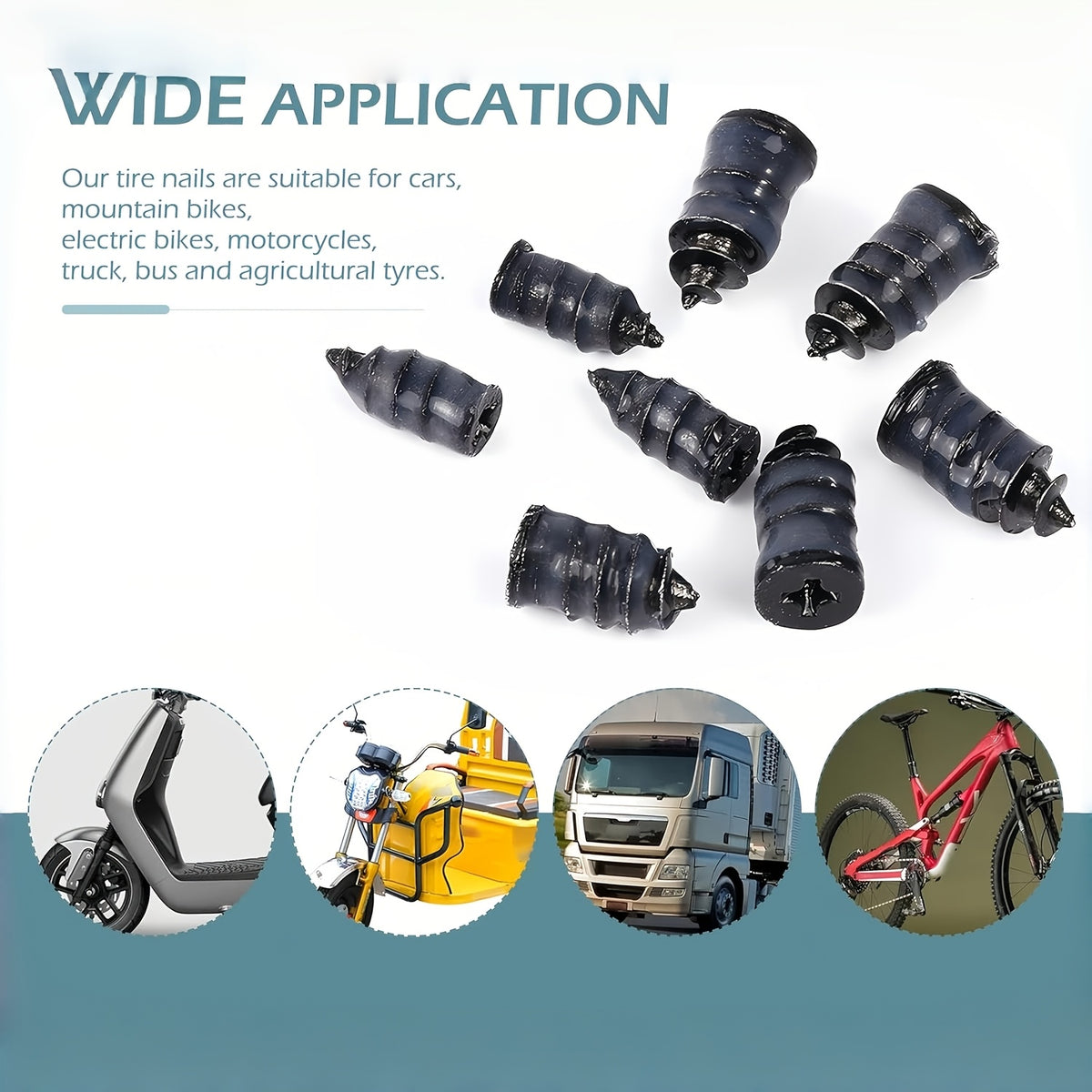 61 Tire Repair Rubber Plugs, Vacuum Tire Repair Kit, Spiral Rubber Screws, Quick Self-Service Repair Tool Suitable for Cars, Trucks, Motorcycles, Tractors, Tool for Tire Puncture Repair, Black
