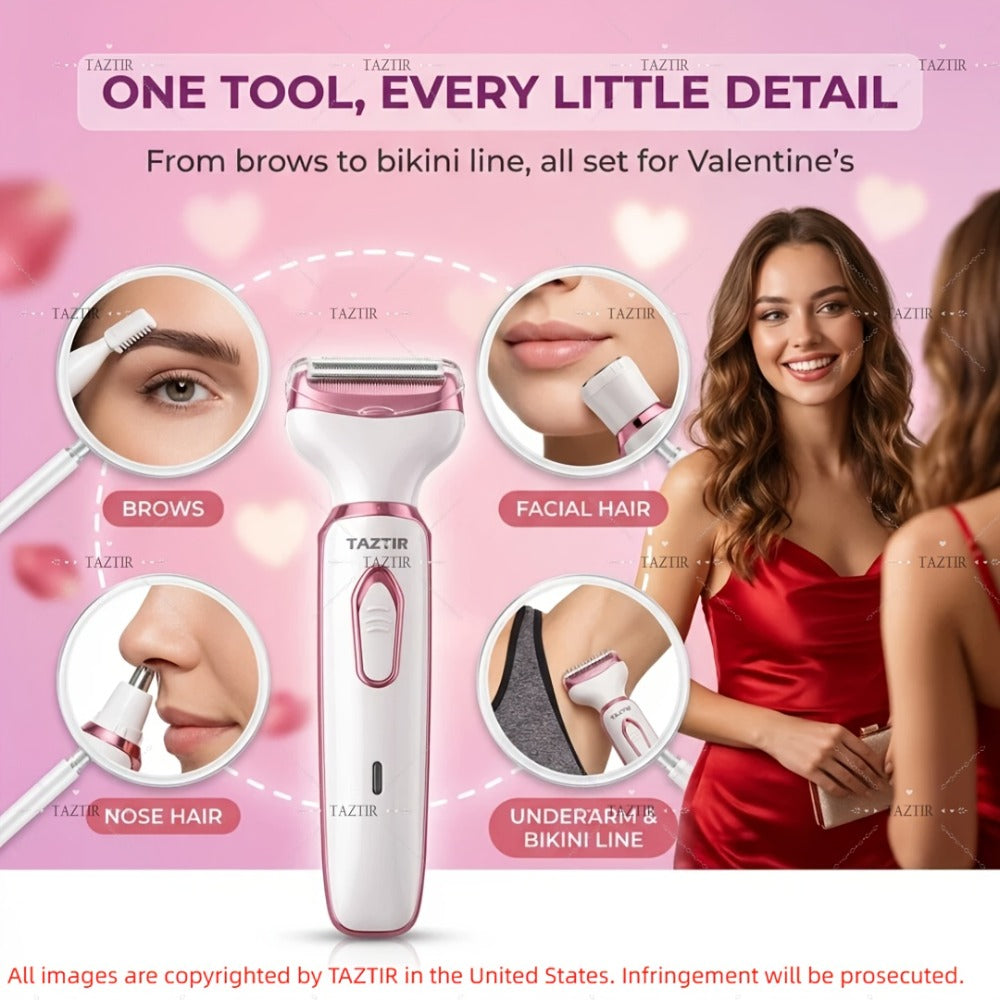 4-in-1 Electric Shaver for Women Rechargeable Wet & Dry Painless – Face Nose Legs Underarm Bikini Trimmer Portable Cordless Grooming Kit, Luxury Gift Set Options for Her