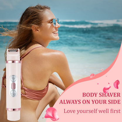 Electric Shaver for Women 2-in-1 USB Rechargeable - Wet & Dry Hair Removal for Bikini, Face, Legs, Underarms & Eyebrows, Portable Cordless Lady Shaver with Stainless Steel Blade, Pink