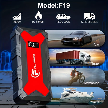 Jump Starter Power Bank 1600A–3000A – 12V Car Battery Booster, USB-C Fast Charge, LED Flashlight, MCU Precision Control, Works at -20°C