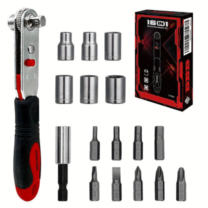 Ratchet Angle Screwdriver Set 10-in-1 & 16-in-1 – Magnetic Multi-Bit Right Angle Screwdriver for Tight Spaces, DIY, Bike Repair & Home Maintenance, Compact Flexible Tool Kit