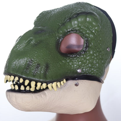 Realistic Dinosaur Latex Full Head Mask with Openable Mouth – Breathable Natural Rubber Halloween Costume Prop for Cosplay, Role Play, Pranks & Parties, Orange Gray Green, Gift for Adults & Teens