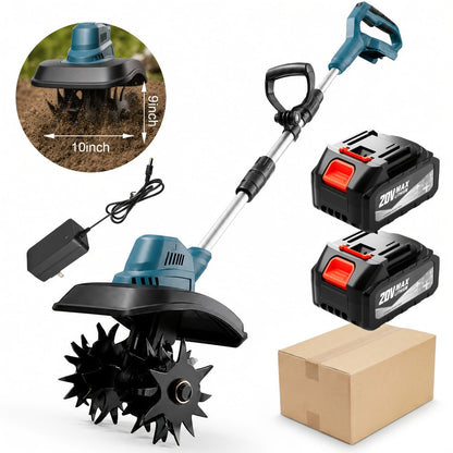 Cordless Electric Cultivator 20V Lightweight Handheld Rotary Tiller – 9-Inch Width 6.6-Inch Depth, 1 or 2 Batteries & Charger, Garden Soil Tiller for Courtyard Farmland Vegetable Garden Raised Bed