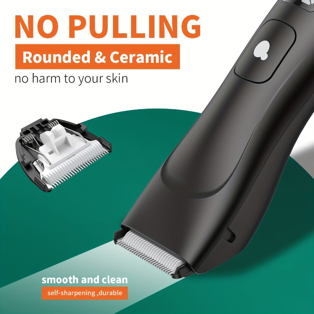 Groin Trimmer Men IPX7 Waterproof Ceramic Blade Electric Body Shaver – LCD Battery Display & Replaceable Head, Wet Dry Safe Ball Trimmer Grooming Kit for Sensitive Areas Pubic Hair Manscaping