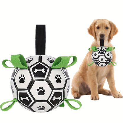 Soccer Ball Dog Toy with Straps - Interactive Tug of War Ball for Dogs, Durable Outdoor Water Toy for Small Medium Dogs, Includes Charging Cylinder, Great Dog Birthday Gift