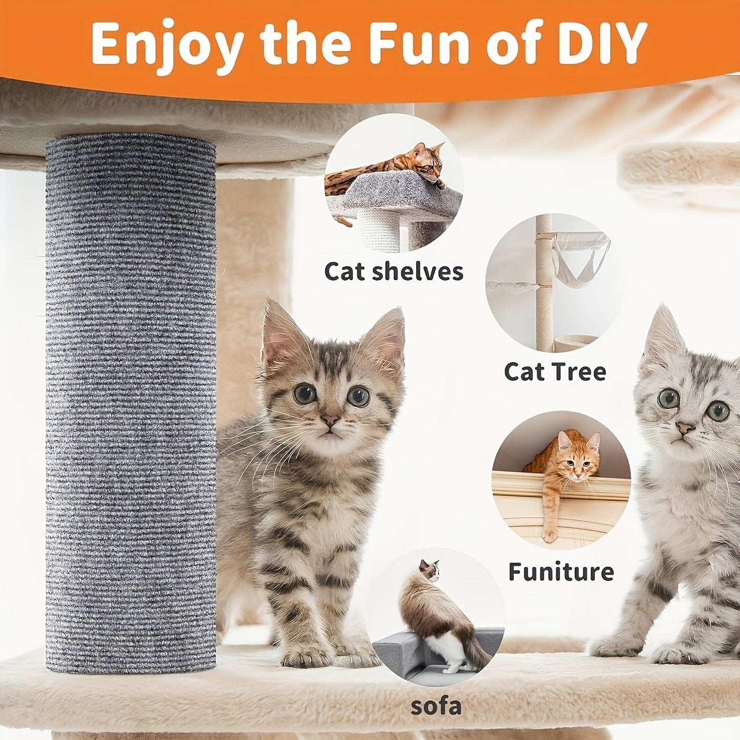 Cat Scratch Pad Self-Adhesive - Durable Cat Scratching Board for Sofa and Wall Protection, Anti-Scratch Furniture Protector Sticker for Indoor Cats, Long-Lasting Sisal Texture, Available in Dark Gray, Black, Light Grey