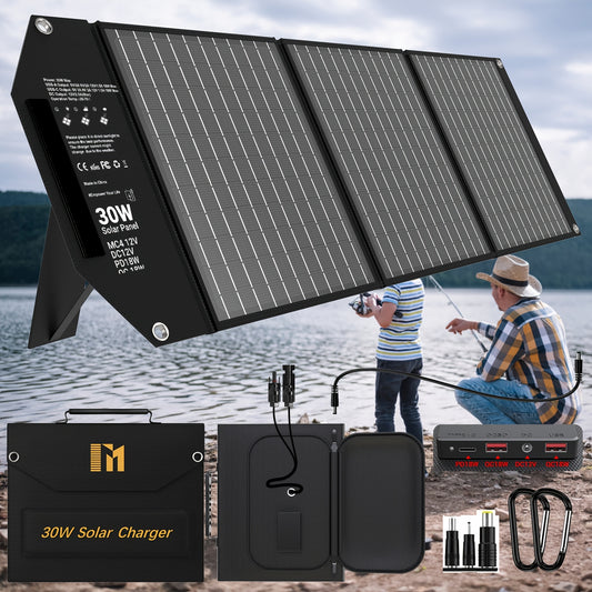 30W/60W/100W Foldable Solar Charger with 18V MC4, Dual Quick Charge USB-A, and High-Speed USB-C PD18W for Adventure