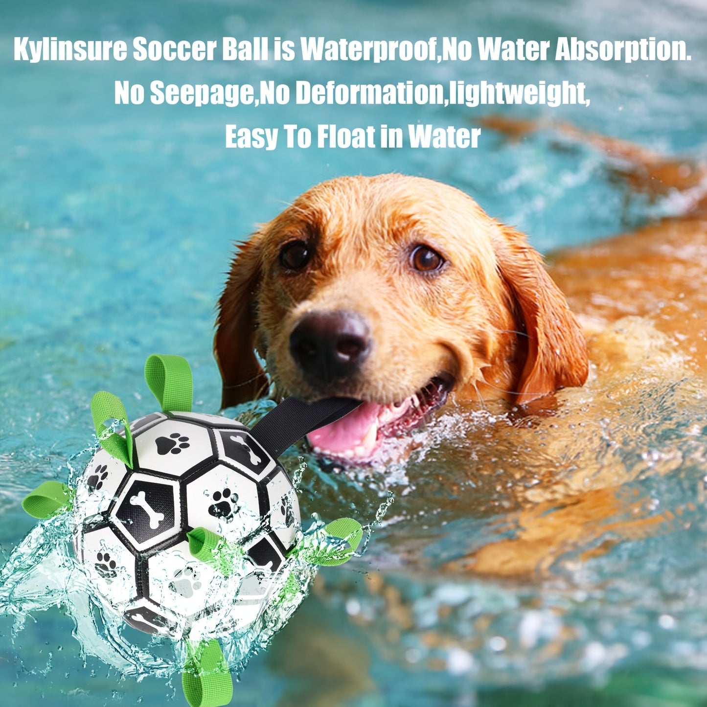 Soccer Ball Dog Toy with Straps - Interactive Tug of War Ball for Dogs, Durable Outdoor Water Toy for Small Medium Dogs, Includes Charging Cylinder, Great Dog Birthday Gift