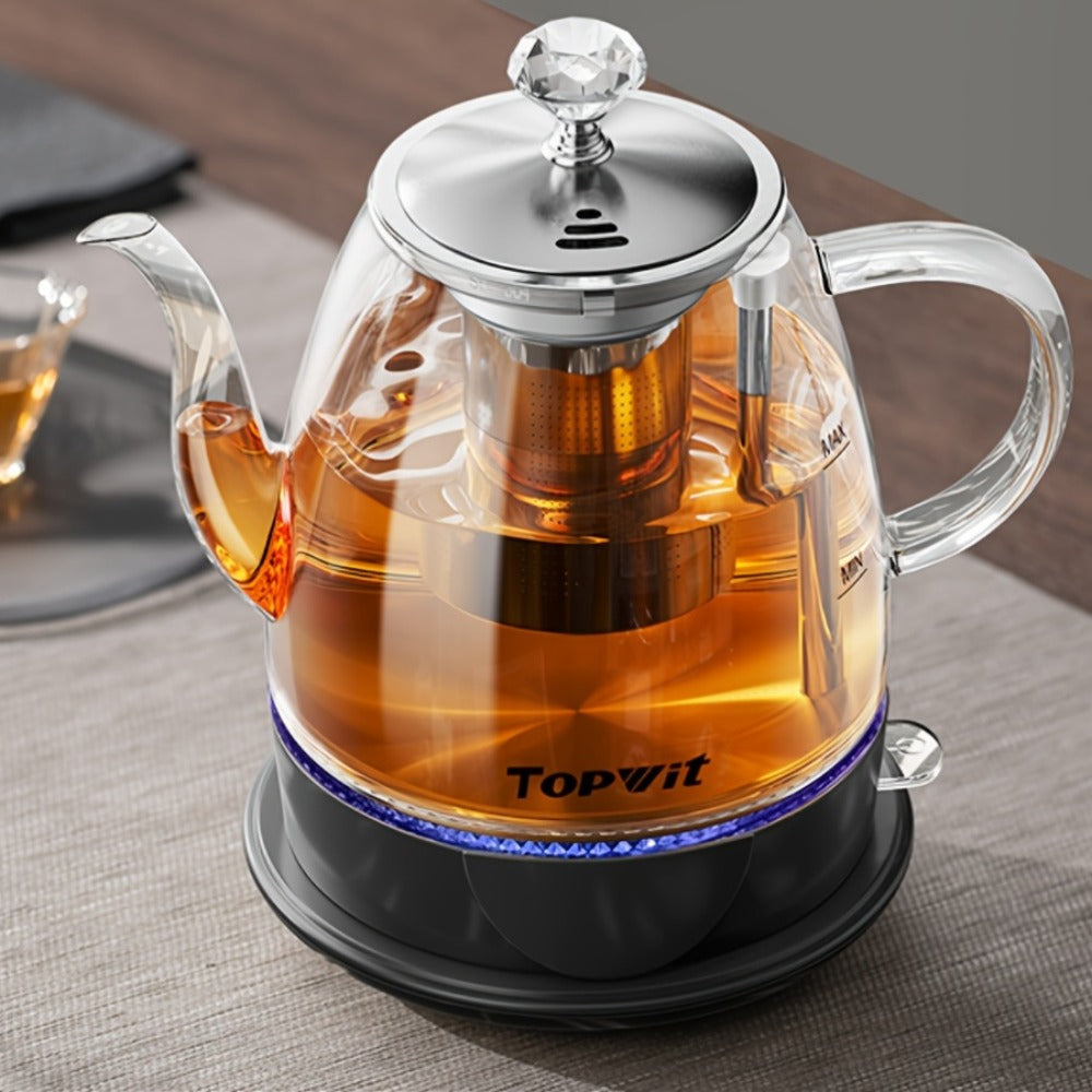 Pour Over Glass Electric Kettle with Removable Stainless Steel Tea Infuser – 1L 33.81oz BPA-Free Dual-Purpose Hot Water Kettle for Tea & Coffee, Auto Shut-Off & Boil-Dry Protection, Elegant Countertop Design