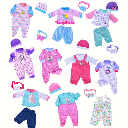 Doll Clothes Set 10 Outfits for 14 15 16 Inch & 43cm Newborn Baby Dolls Soft Handmade Easy On Off Doll Clothing Pack Birthday Christmas Gift for Girls Kids Ages 3-12 No Doll