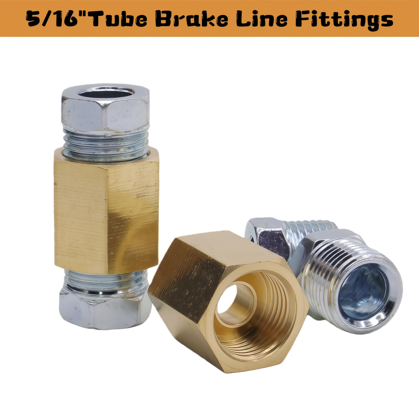 Brake Line Fittings Assortment Kit – 3/16", 1/4", 5/16" & 3/8" Tube Sizes, Inverted Flare Union Connectors, Multiple Thread Sizes, with Optional Hose Clamps for Automotive Brake Line Repair