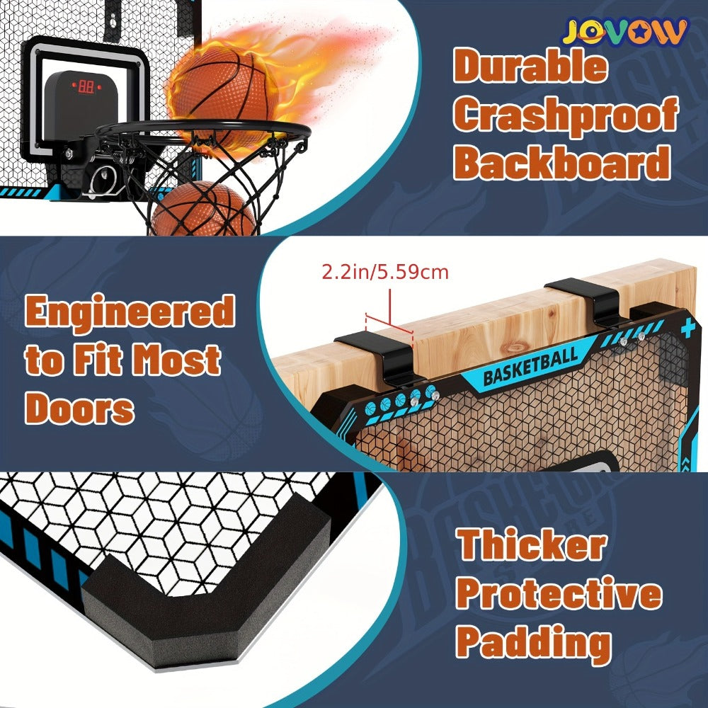 Over Door Basketball Hoop with LED Lights & Electronic Scoreboard – Mini Hoop Set with 4 Balls for Kids Teens Adults, No Drilling Indoor Outdoor Sport Game | Best Birthday Christmas Gift