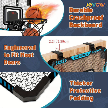 Over Door Basketball Hoop with LED Lights & Electronic Scoreboard – Mini Hoop Set with 4 Balls for Kids Teens Adults, No Drilling Indoor Outdoor Sport Game | Best Birthday Christmas Gift
