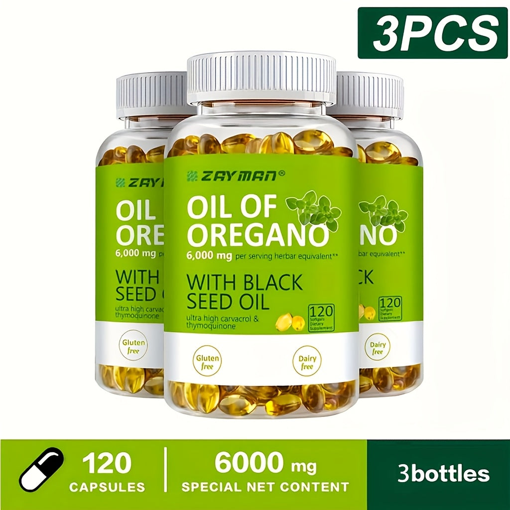 Wild Oregano Oil Softgels 6000mg with Black Seed Oil Carvacrol & Thymol for Immune Support Antifungal Antimicrobial Defense Gut Health & Respiratory Support — Dairy-Free Gluten-Free 120 Capsules Women & Men