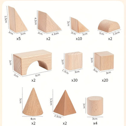 Natural Beech Wood Blocks 100 Piece Unpainted Solid Wooden Building Set – STEM Logical Thinking Toy for Kids Ages 3-12, Castle Stacking Sorting Educational Gift for Boys & Girls