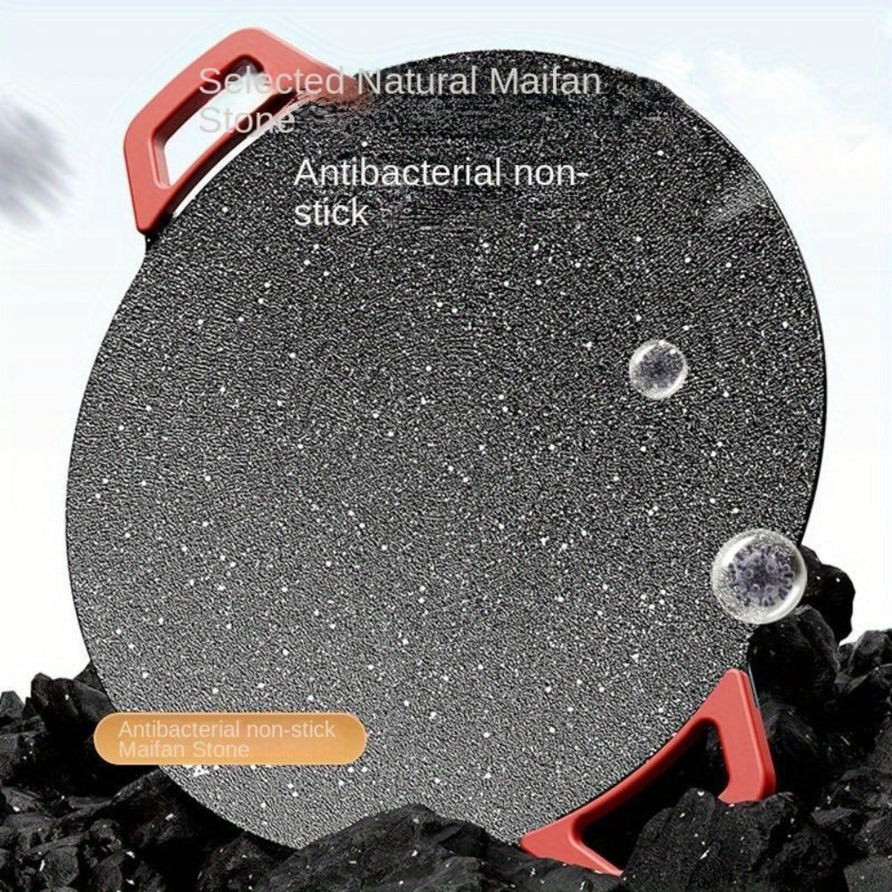 Korean BBQ Grill Pan – Round Non-Stick Multi-Functional Electric Grill Pan with Red Handle & Adjustable Settings, Home & Outdoor BBQ Pot for Family Gatherings, Available in 14.17" & 15.75"