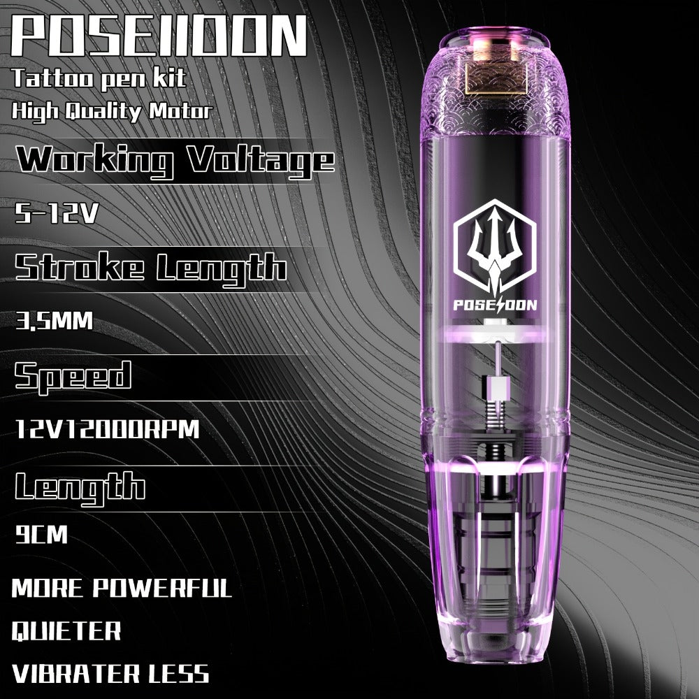 POSEIDON TK039 Tattoo Pen Kit Wireless Rotary Machine with LED Display Coreless Motor 20 Cartridge Needles 10 Inks Practice Skin & Complete Tattoo Supplies for Beginners & Professional Artists