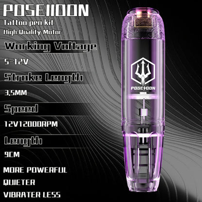 POSEIDON TK039 Tattoo Pen Kit Wireless Rotary Machine with LED Display Coreless Motor 20 Cartridge Needles 10 Inks Practice Skin & Complete Tattoo Supplies for Beginners & Professional Artists