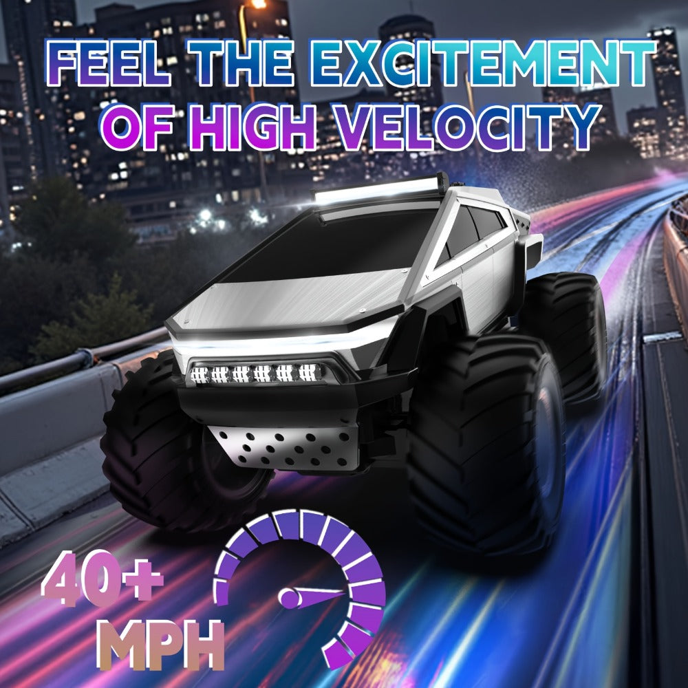 RC Monster Truck Toy 1:14 & 1:18 Scale 2.4GHz 4WD All-Terrain Off-Road Vehicle with LED Lights, Water Spray Effect, Realistic Engine Sound, Metal Body, Big Wheels – Kids Gift