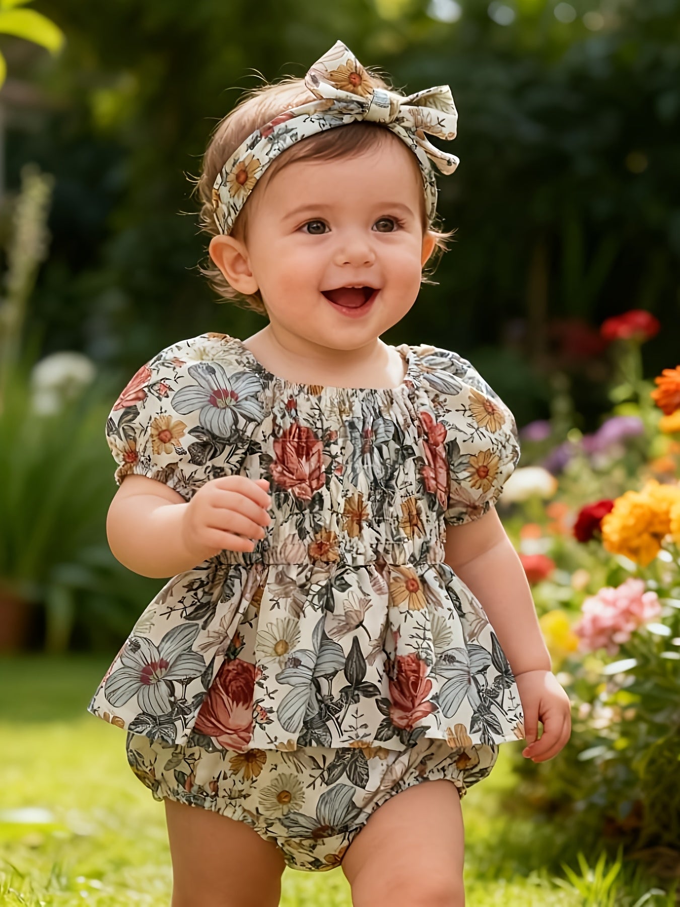 Baby Girls Outfit Set - Floral Graphic Style 29445