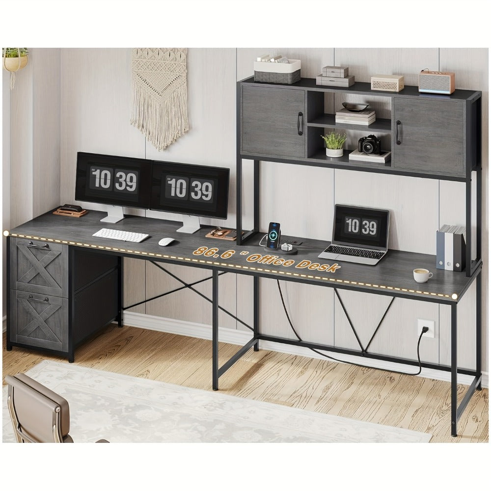 62.2-Inch L-Shaped Office Desk with Storage Drawers and Charging Station for Home Office detail image - detail view 12