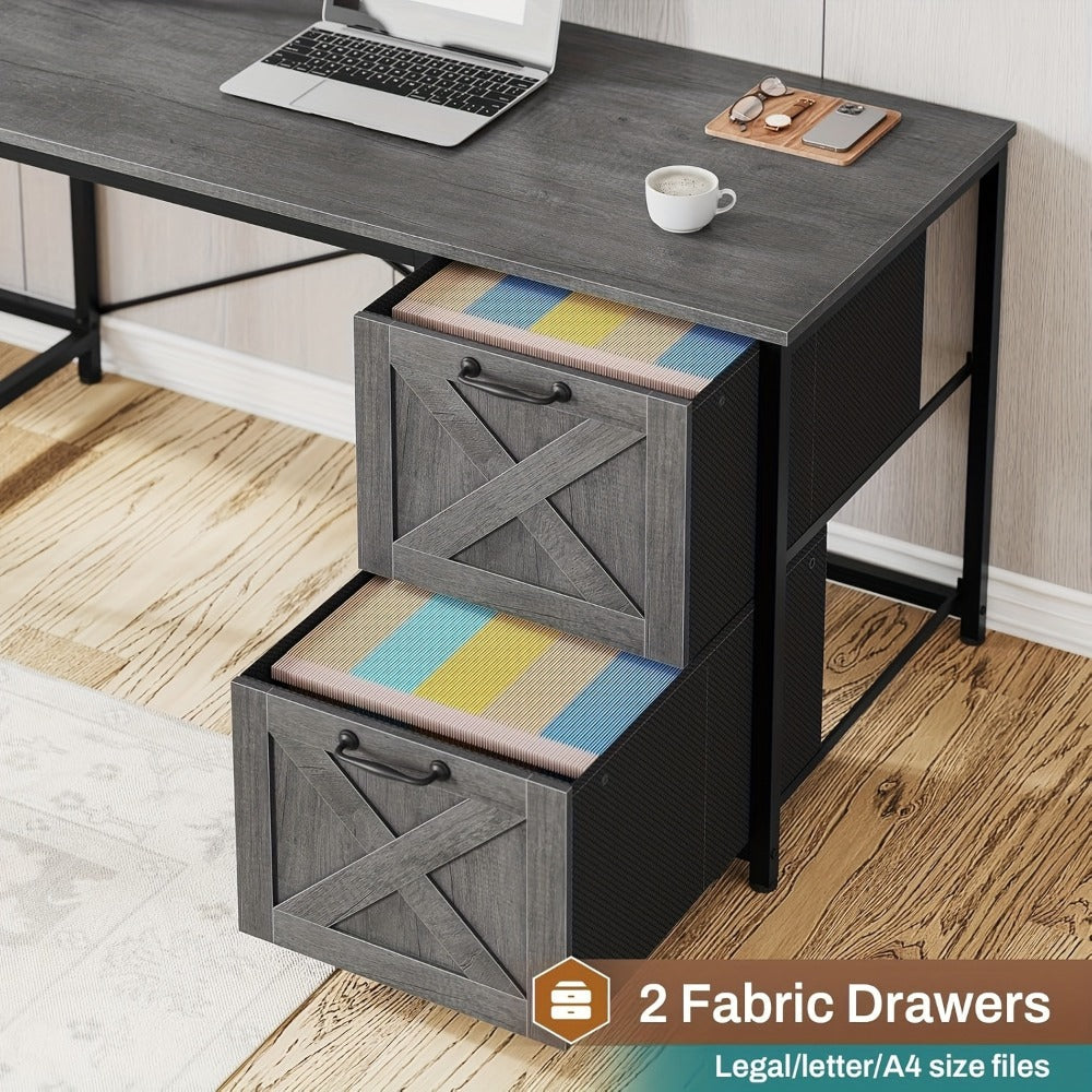 62.2-Inch L-Shaped Office Desk with Storage Drawers and Charging Station for Home Office detail image - detail view 14