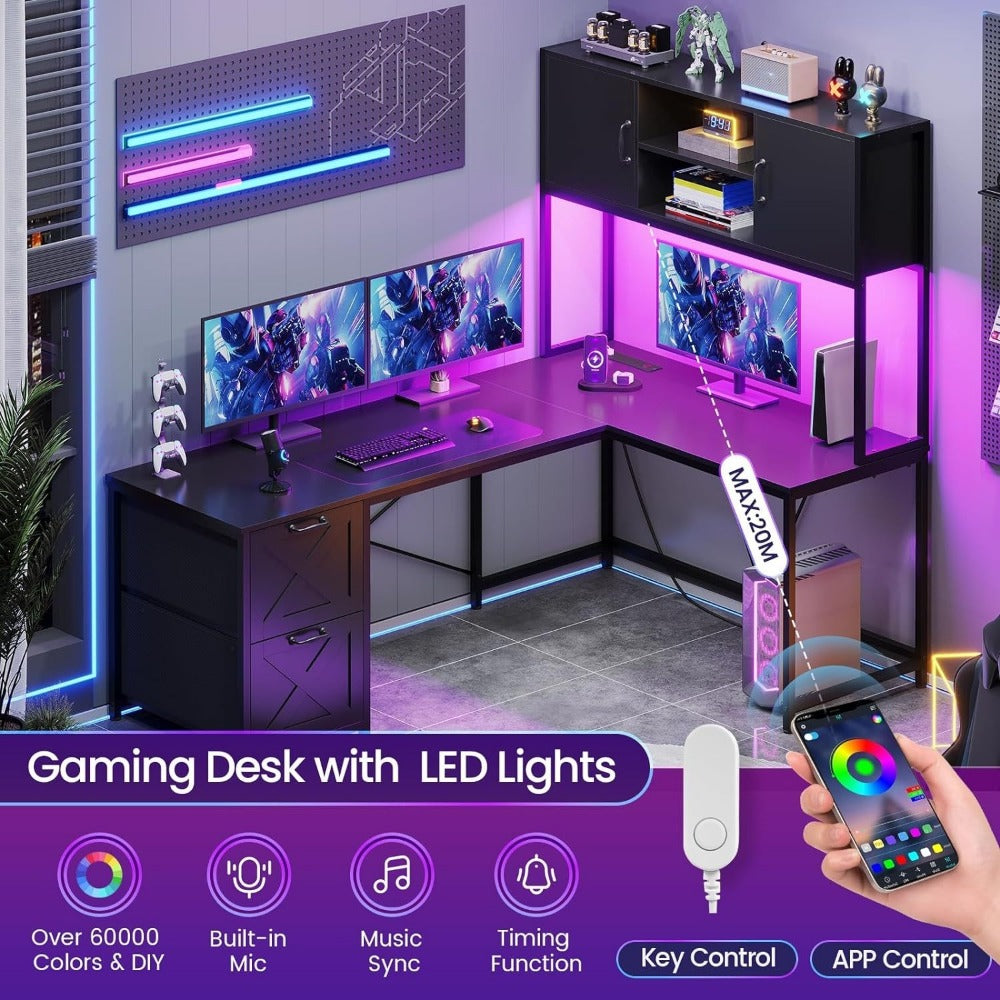 62.2-Inch L-Shaped Office Desk with Storage Drawers and Charging Station for Home Office detail image - detail view 4