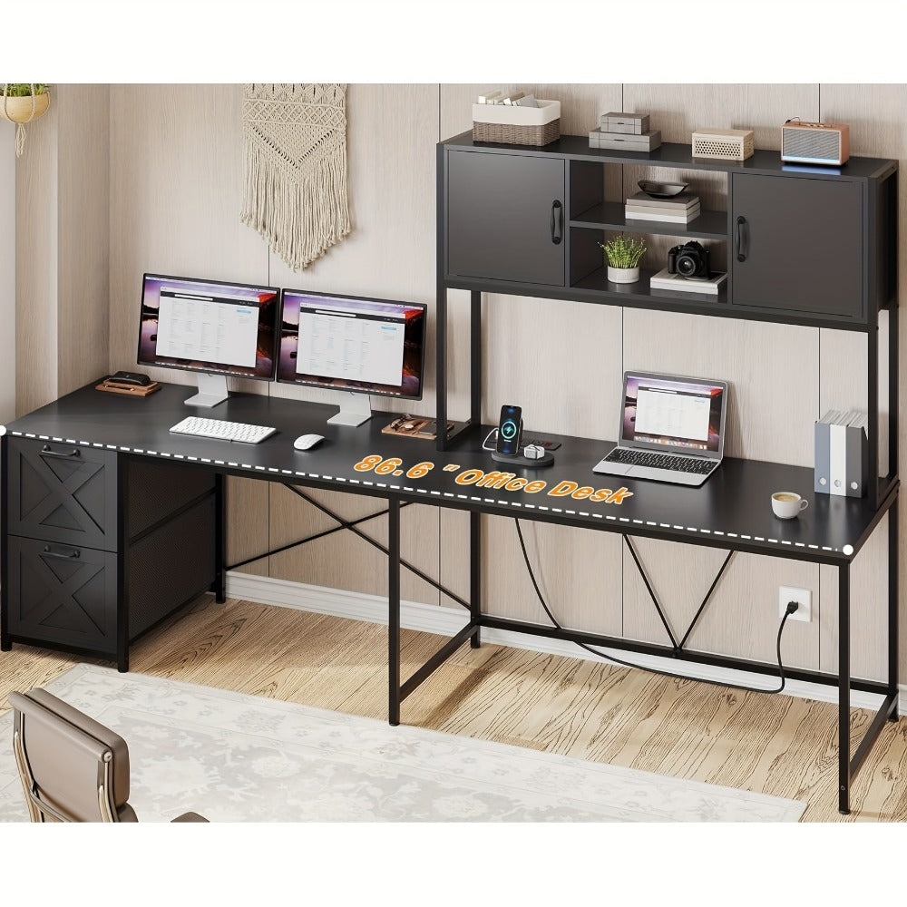 62.2-Inch L-Shaped Office Desk with Storage Drawers and Charging Station for Home Office detail image - detail view 6