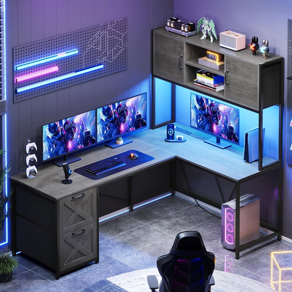 62.2-Inch L-Shaped Office Desk with Storage Drawers and Charging Station for Home Office detail image - detail view 7