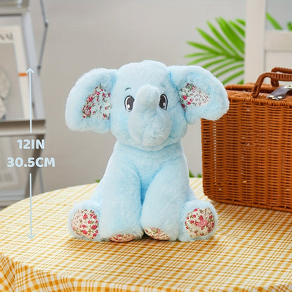 Glowing Elephant Stuffed Animal Plush Toy with LED Lights & Lullabies — Soft Floppy Blue Elephant Nightlight Companion for Babies Toddlers Kids | Birthday Easter Christmas Baby Shower Gift