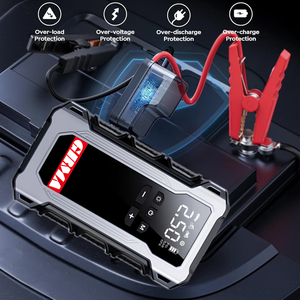 Car Emergency Start Power Supply with Air Compressor, RV Car Emergency Start Power Supply 12V Car Emergency Starter, Portable Car Starter with LED Light, RV Emergency Power Supply Products, Car Jumper Starter