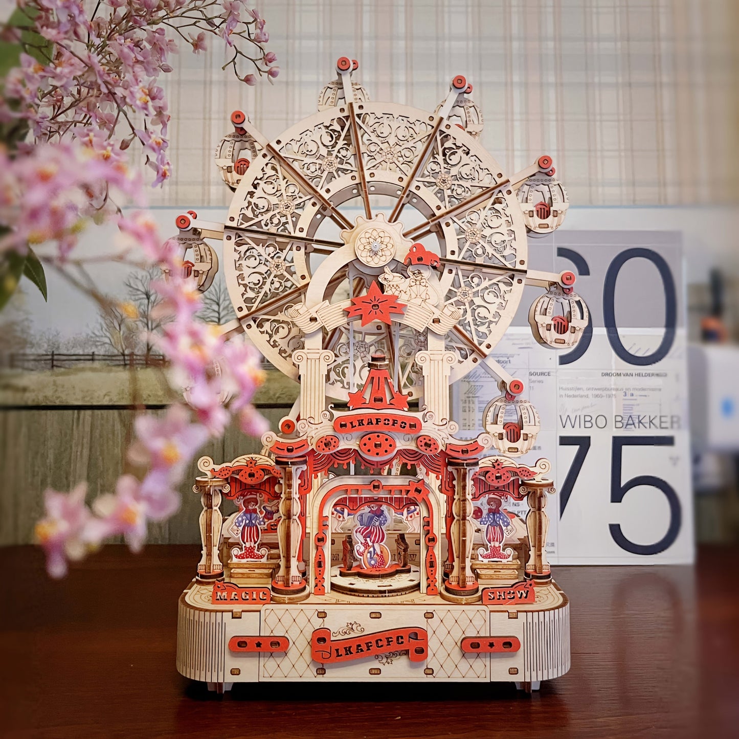 DIY Wooden Ferris Wheel Music Box Kit – 3D Mechanical Spinning Puzzle Model with Gift Box, Romantic Handcrafted Decor Gift for Adults Teens Birthday Valentine's Day Anniversary Christmas