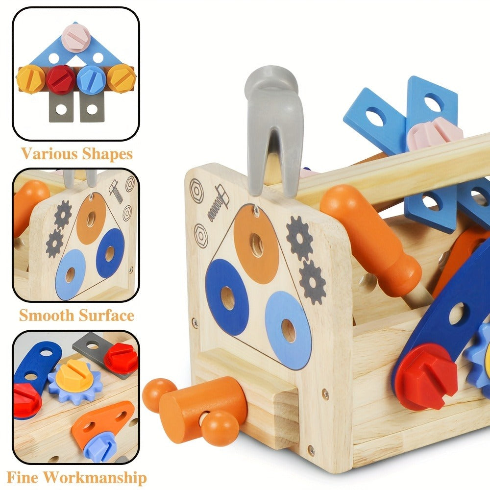39-Piece Kids Wooden Tool Set with Toolbox & Vest – STEM Pretend Play Construction Toy for Toddlers Boys Girls Ages 3+, Hands-On Learning, Birthday Christmas Gift