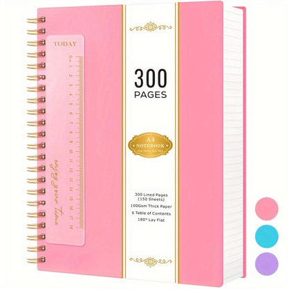 Large Spiral Notebook 300 Pages Hardcover – 8.5x11 A4 College Ruled 100GSM Lined Paper PVC Waterproof Cover for Work School Travel Women Men Purple Pink Blue Black Yellow Green