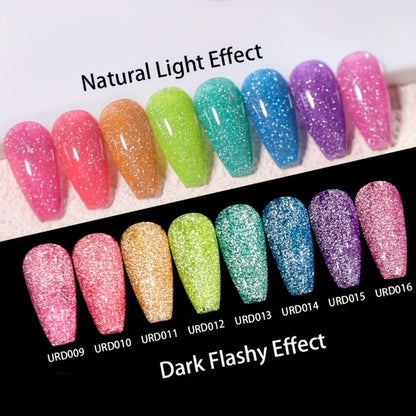 Reflective Glitter Gel Nail Polish UR SUGAR 15ml Fluorescent Neon Shimmer UV LED Soak Off Semi Permanent Nail Art Varnish Manicure Set
