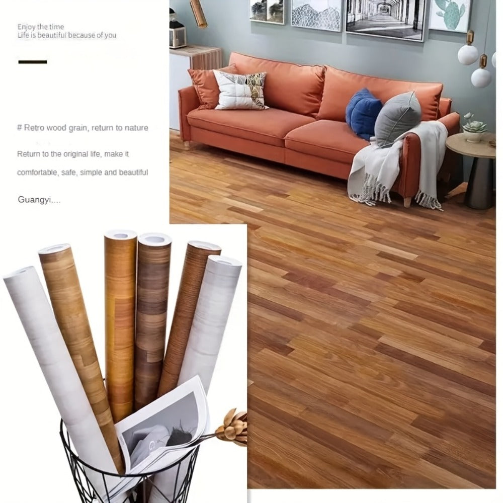 Wood Grain Floor Sticker Roll Peel & Stick Self-Adhesive Non-Slip Thickened Vinyl – Vintage DIY Flooring for Walls, Floors, Desks & Door Panels