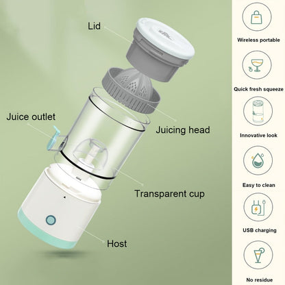 Rechargeable USB Electric Citrus Juicer Portable Citrus Press for Oranges Lemons Grapefruit Kiwi Removable Parts Pulp Separation Compact Juice Maker for Travel Home Green